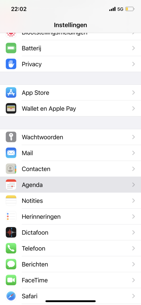 iphone instellingen agenda
