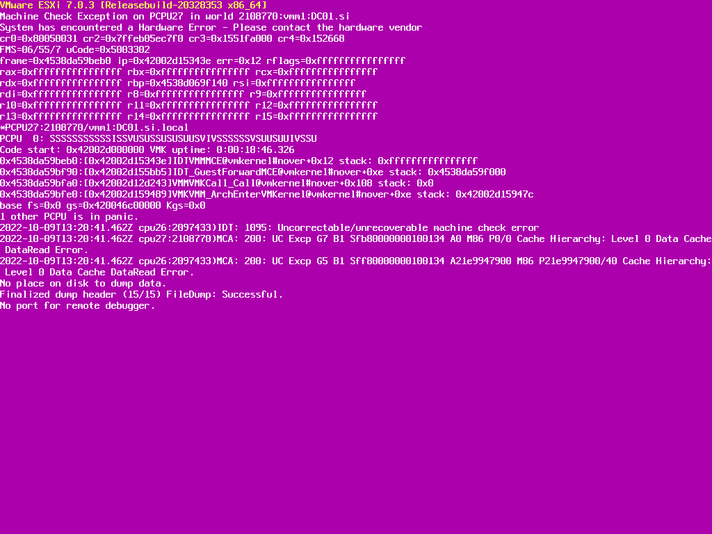 vmware vsphere purple screen of death psod