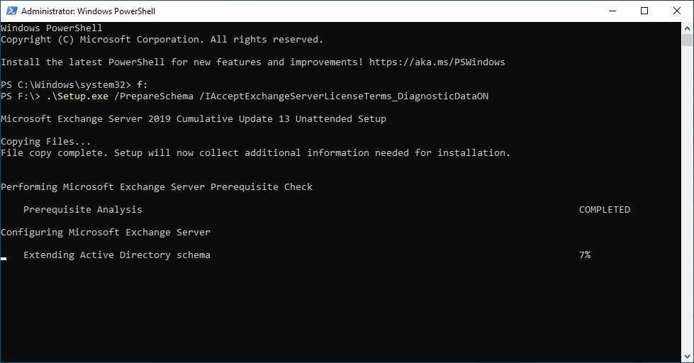 Exchange Server 2019 CU13 (2023 H1) prepareschema