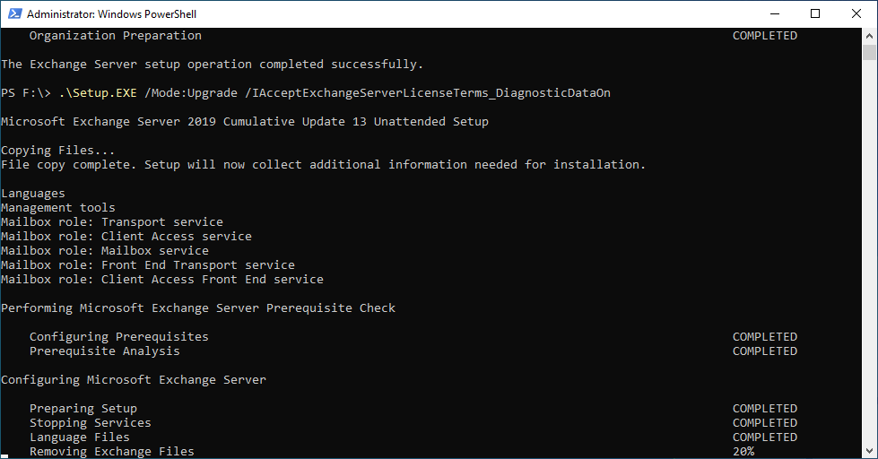 Exchange Server 2019 CU13 (2023 H1) unattended upgrade